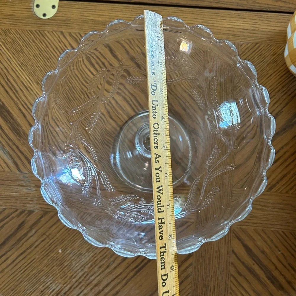 Antique Engraved Glass Footed Compote